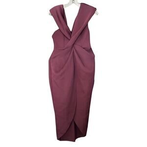 NWT ASOS Design Off Shoulder Twist Front Midi Dress With Front Slit In Burgundy